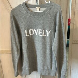 J. Crew Gray Crew Neck Sweater with Lovely Print